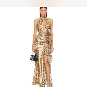 Lovers and Friends Revolve Leopard Print 3d floral Appliqué Dress with slit
